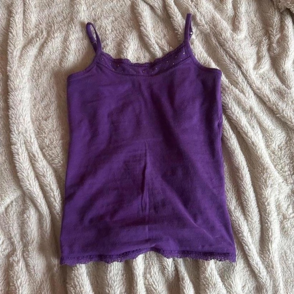 Women's Purple Slim Fit Tank Top with Lace Trim